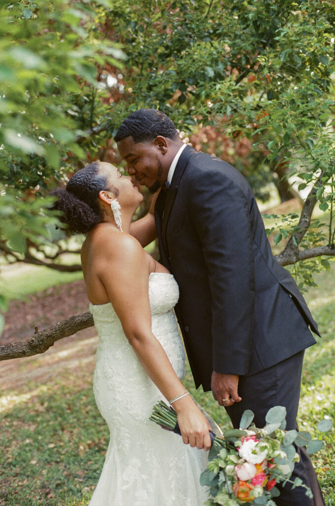 Couple embracing at Bok Tower Gardens, Central Florida elopement photography