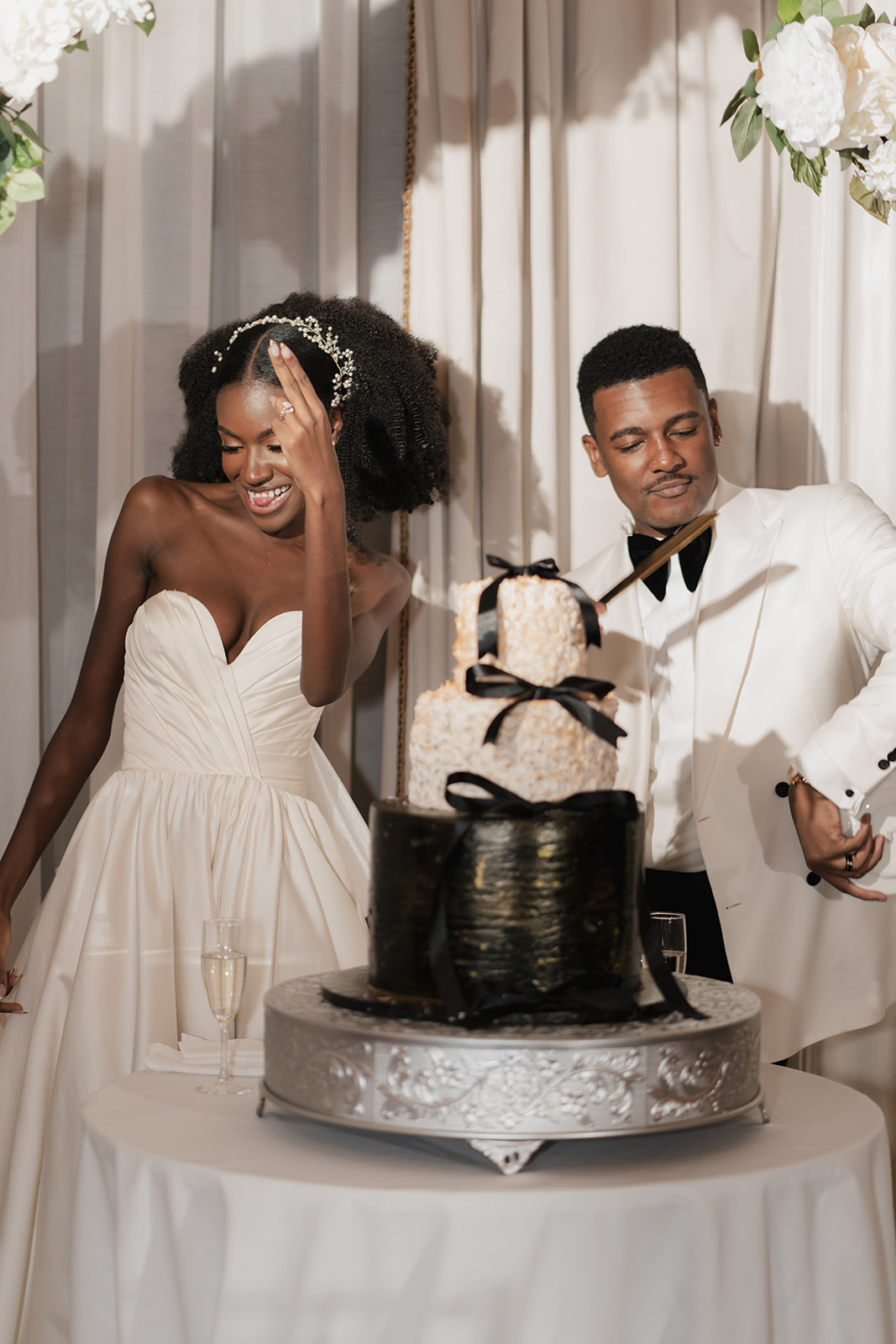 Bride and groom at their Omni Shoreham Hotel wedding, Washington DC dancing and cutting cake
